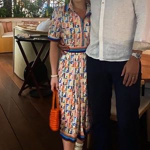 Colorful FF logo collared dress with side zipper